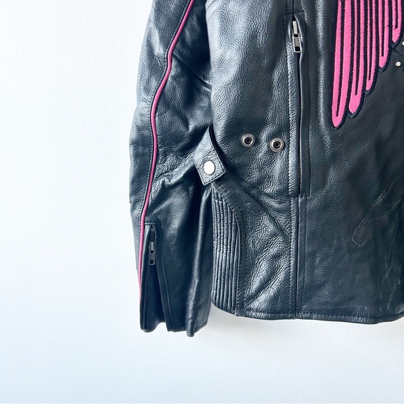 Vintage Renegade Classics Leather Hot Pink Wings Black Biker Moto Jacket Small - Picture 13 of 16
